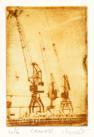 Ets: Cranes in oker